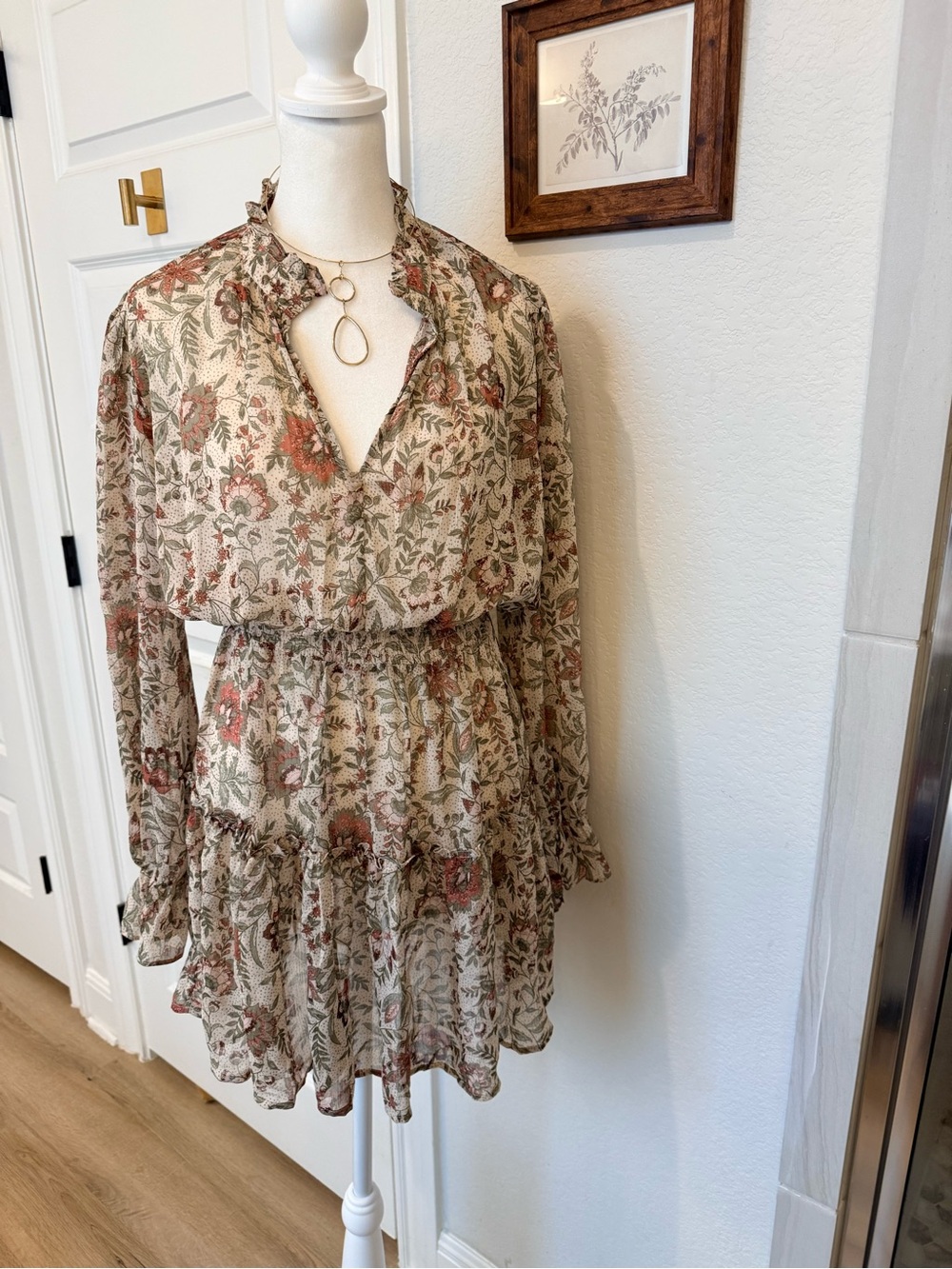 Boho Festival Floral Tiered Long-Sleeve Mini Dress - Cottagecore
